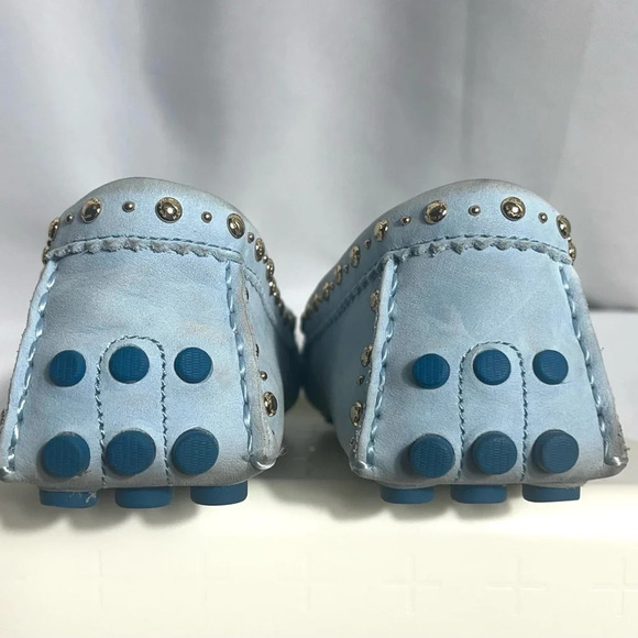 Coach Norfolk Nubuck Blue Mist 7M Loafers Leather Silver Studded and Tassel - Picture 3 of 11